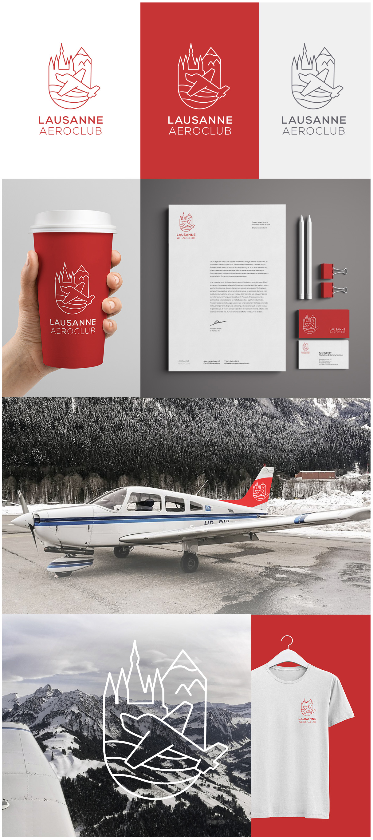 Mises en scène du nouveau branding et logo réalisé pour le Lausanne Aeroclub