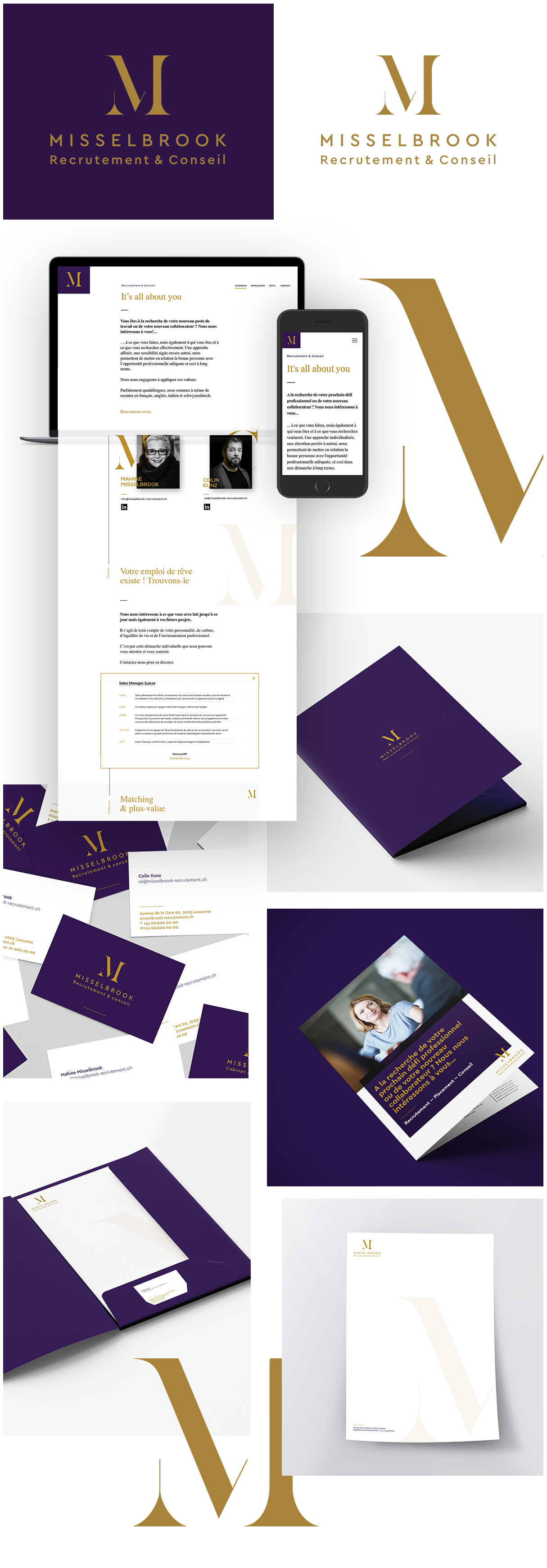 Exemples du branding du branding, du web design et du site web créés pour Misselbrook