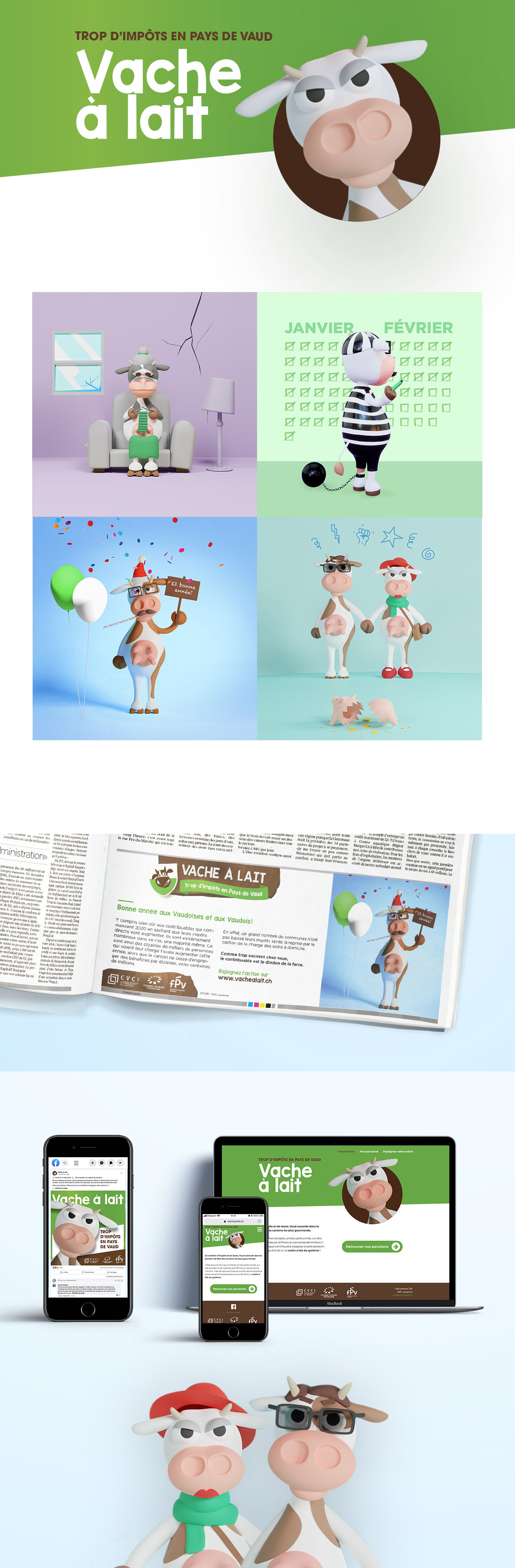 Exemple des visuels Facebook et Instagram ainsi que du site web réalisé pour la campagne d'acquisition de la FPV