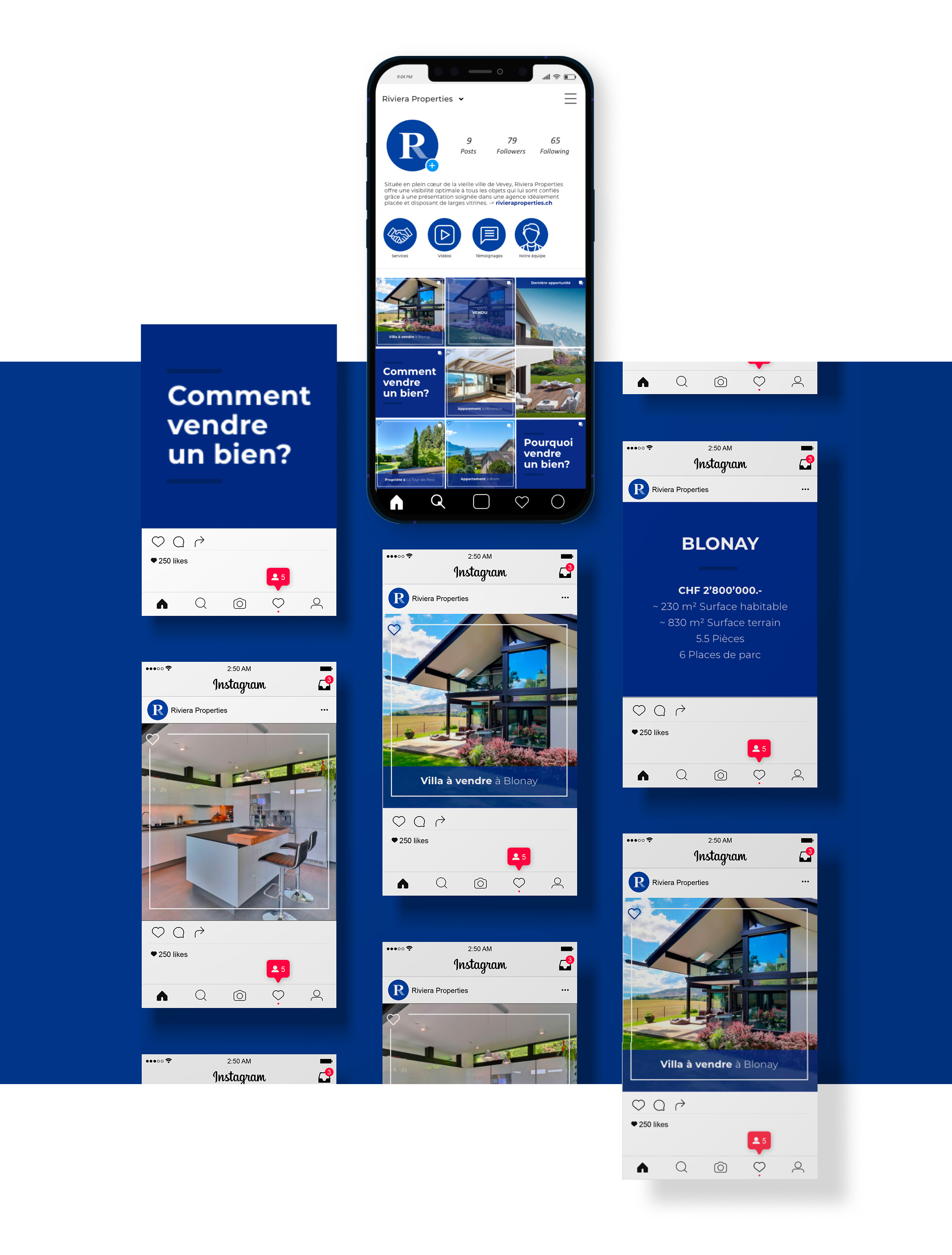 Exemples de posts Instagram réalisés pour Riviera Properties