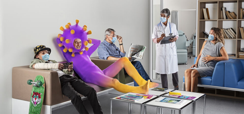 Campagne grippe virus grippe assis en sale d'attente