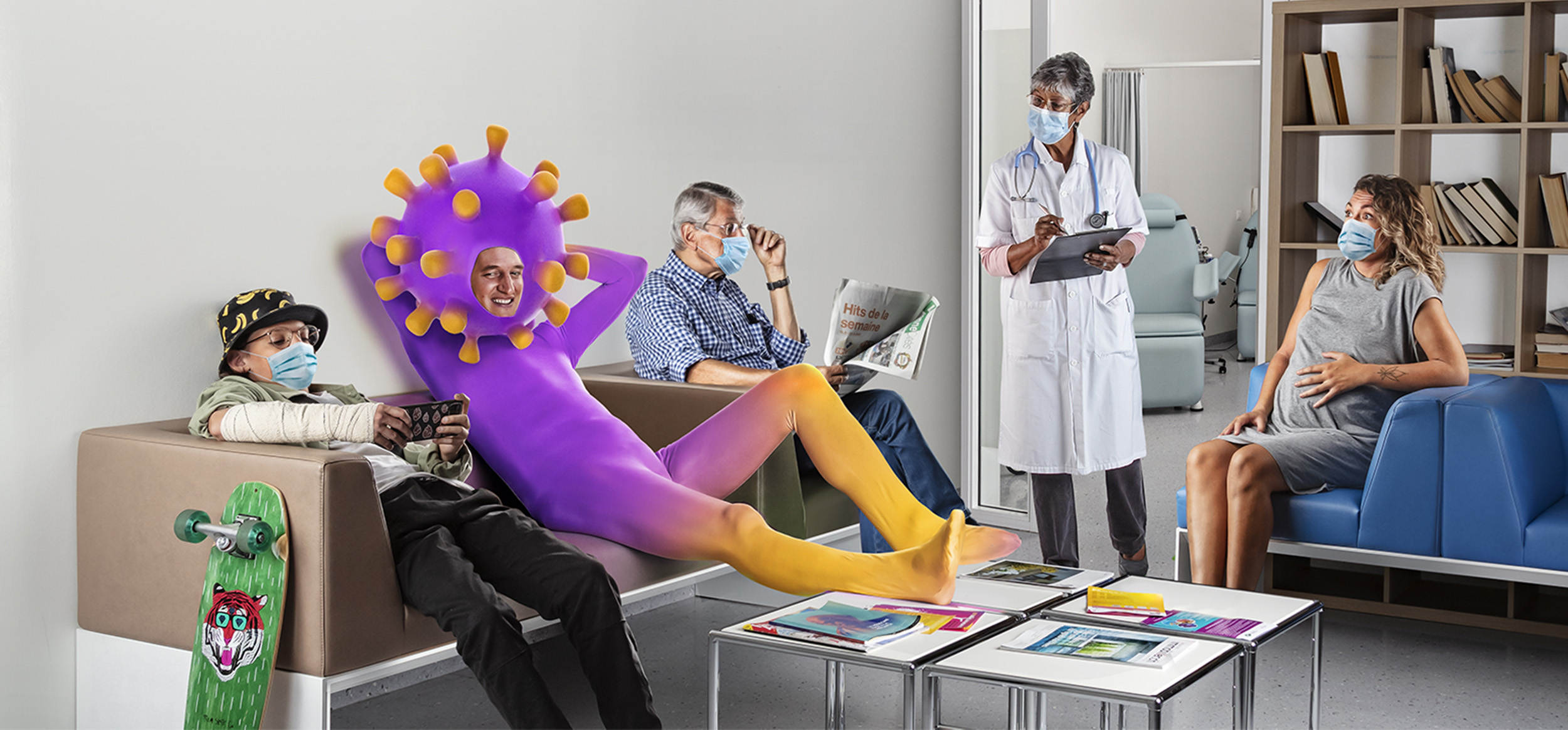 Campagne grippe virus grippe assis en sale d'attente