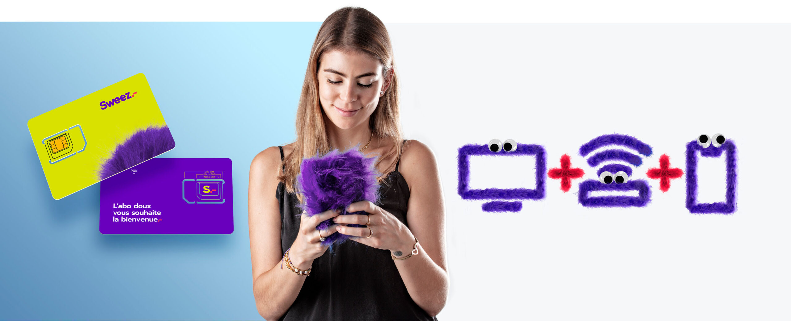 Illustration de la carte sim et des pictogrammes Sweez