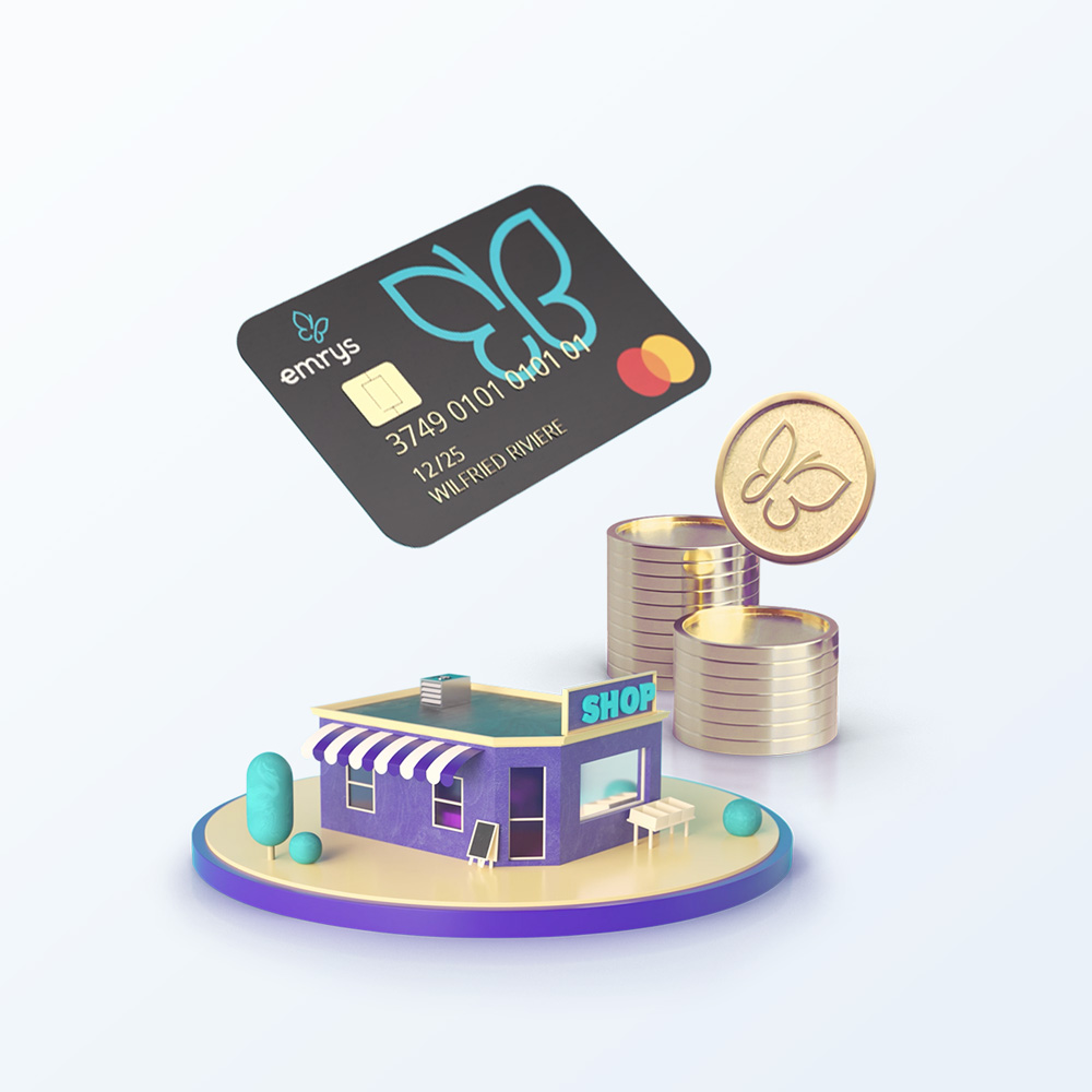 Emrys nouveau branding carte de crédit et magasin 3d