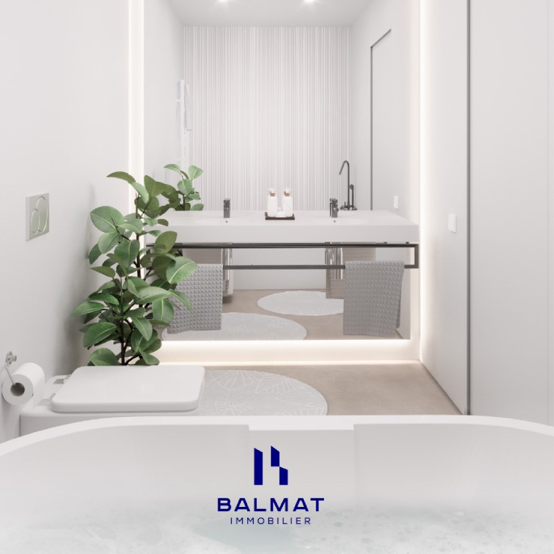 Salle de bain en 3D avec logo Balmat Immobilier